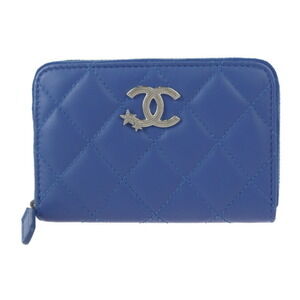 CHANEL Blue Lambskin Leather Wallet